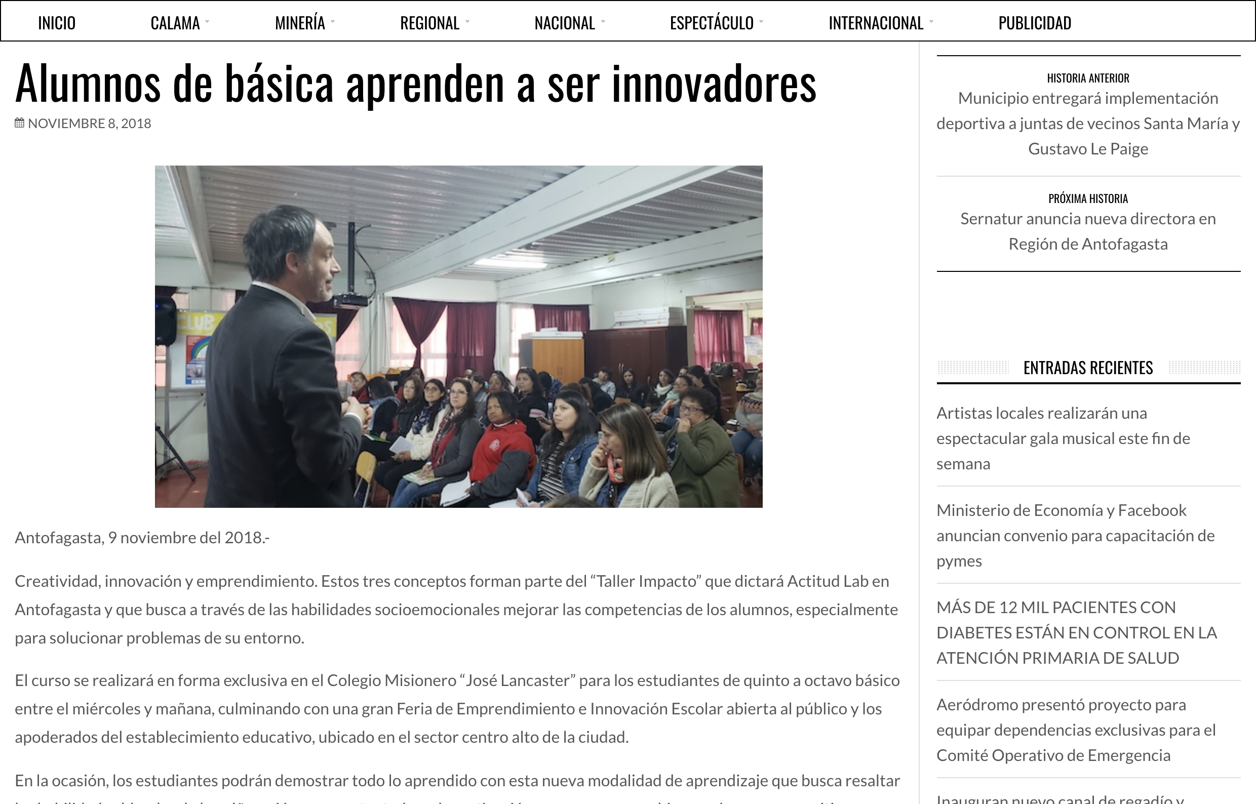 Diario El América, Calama - Noviembre 2018